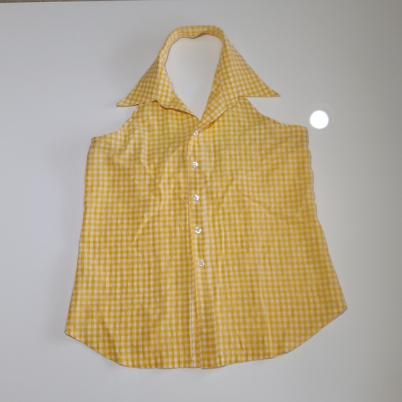 Vintage Tops - VTG 90s Gingham Halter Button Shirt